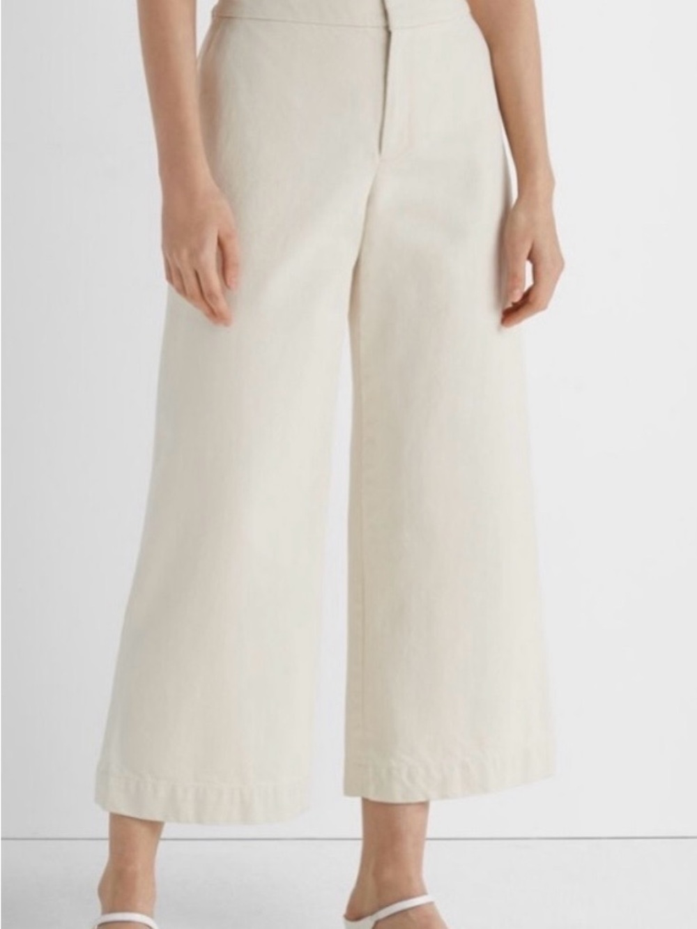 Club Monaco Women's Ivory Cropped Wide-Leg
Pants High Rise Twill Cotton Pockets